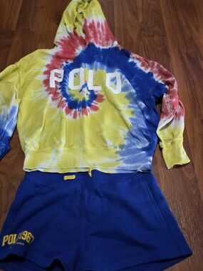 Polo Set by Ralph Lauren Spiral Tie-Dye Hoodie  & Blue Shorts